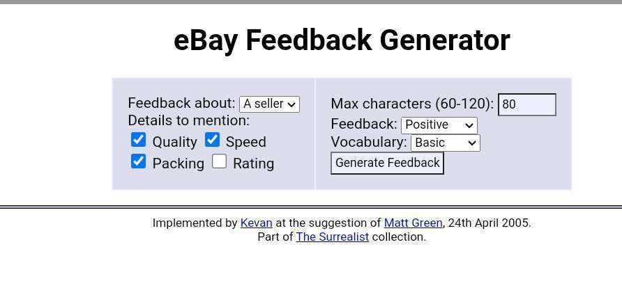 eBay Feedback Generator